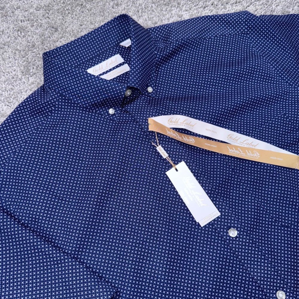 Roundtree & Yorke Gold Label Shirt Mens Short Sleeve Blue LT NEW